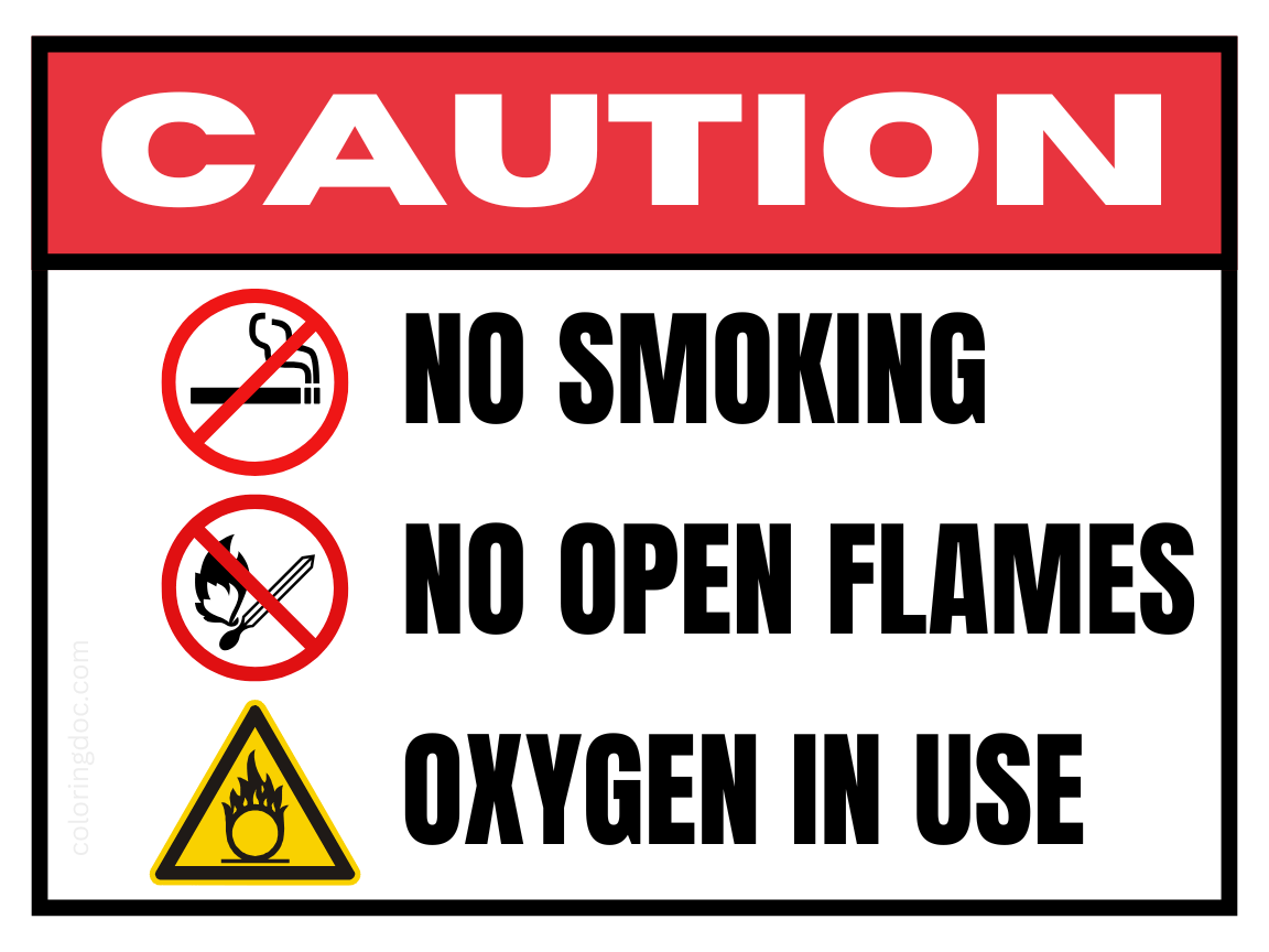CAUTION - No Open Flames Oxygen in Use Sign