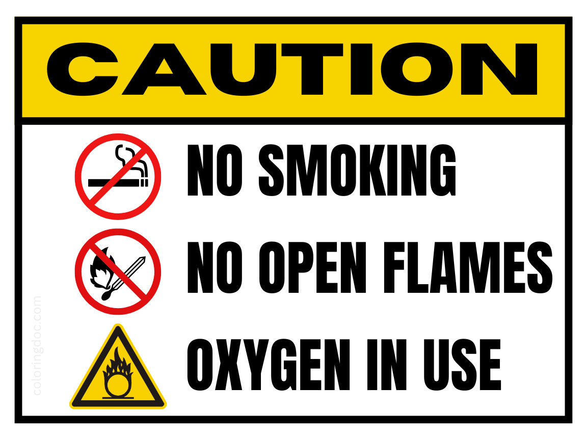 CAUTION - No Smoking or Open Flames Oxygen in Use Sign