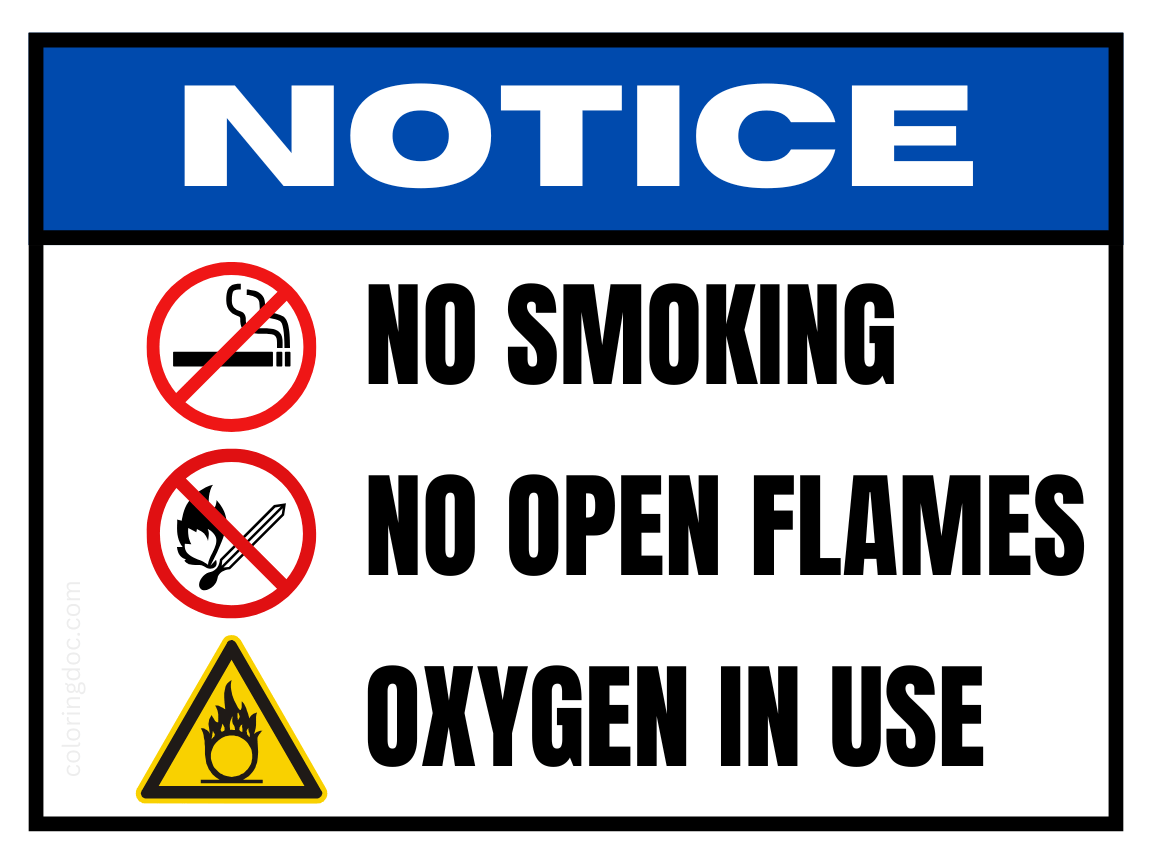NOTICE - No Smoking or Open Flames Oxygen in Use Sign