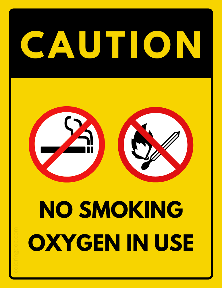 Oxygen in Use Sign CAUTION Yellow Printable