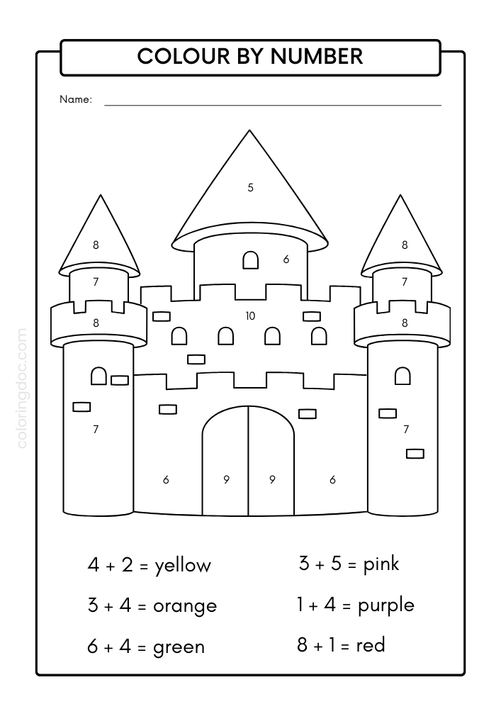 Castle Color by Adding Worksheet
