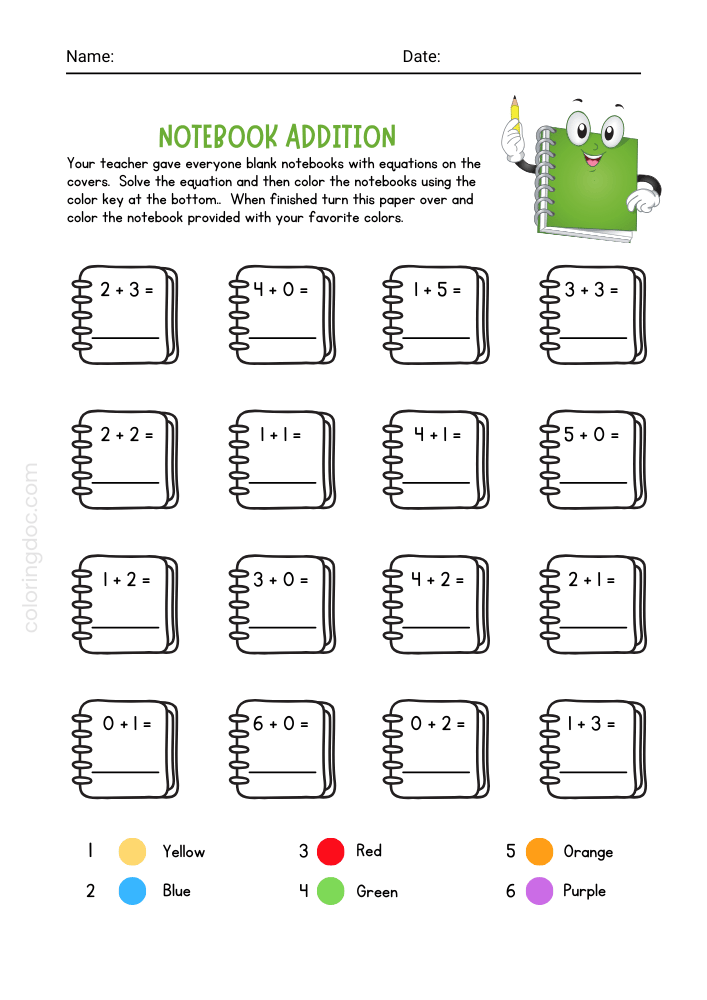 First Grade Math Coloring Page