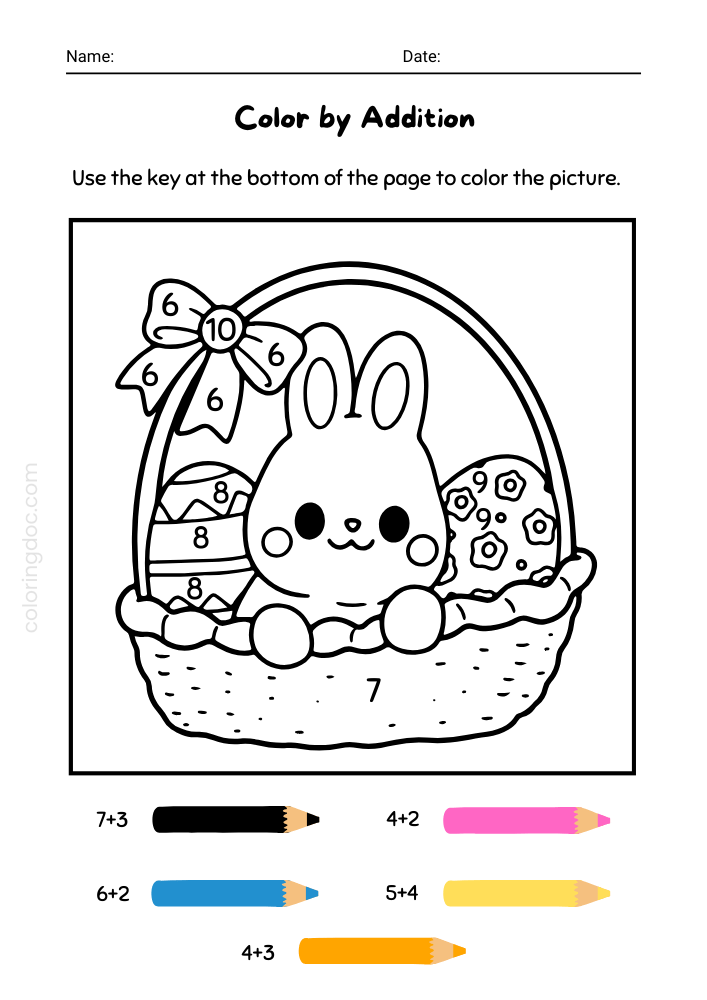 Kindergarten Addition Coloring Sheet