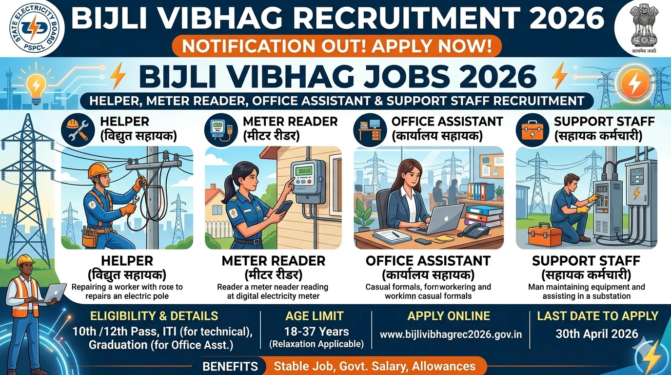 Bijli Vibhag Jobs 2026: Guide to Helper, Meter Reader, Office Assistant and Support Staff Recruitment